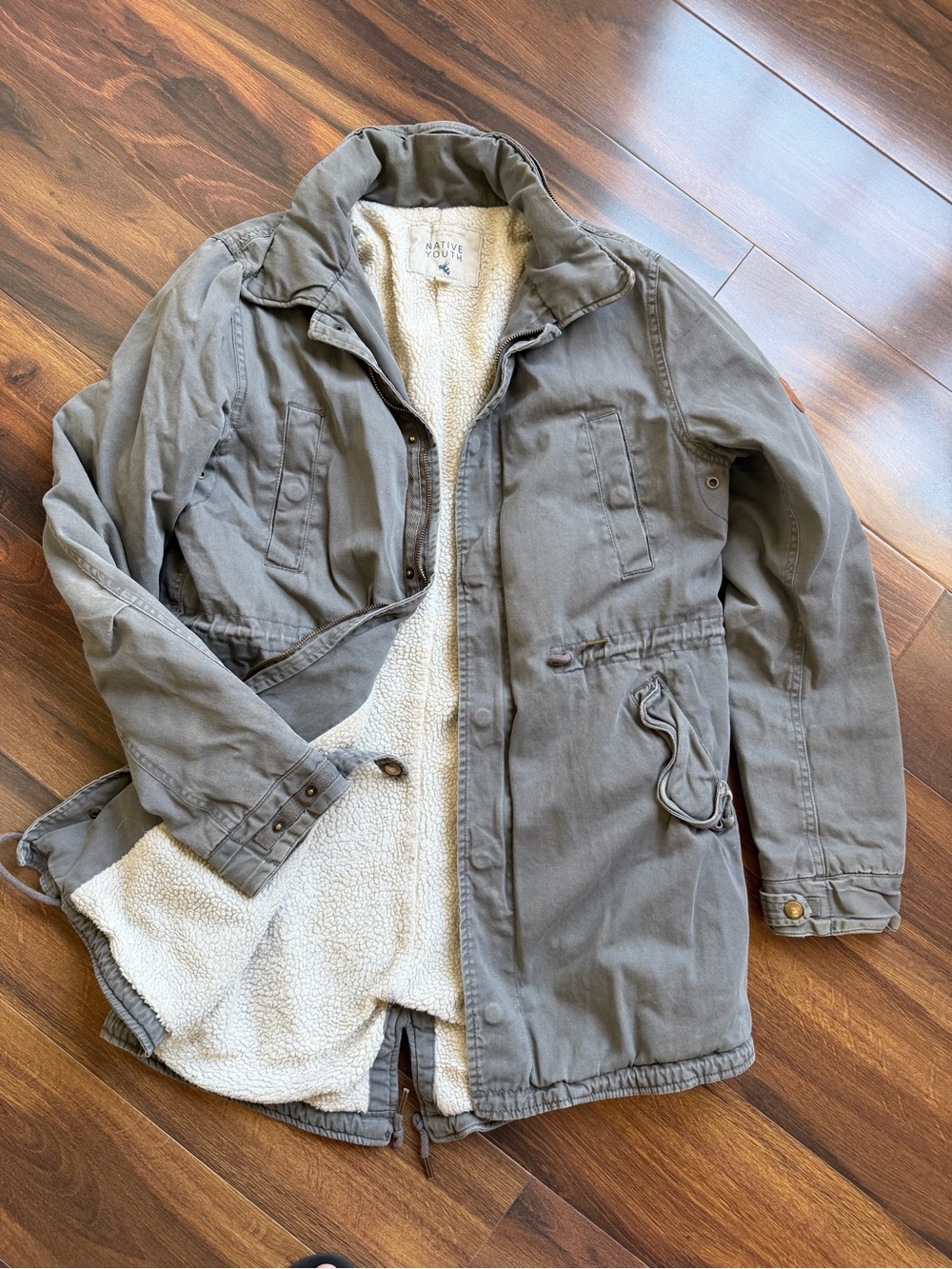 Native Youth Sherpa Lined Military Utility Jacket Mens M Gray No Hood